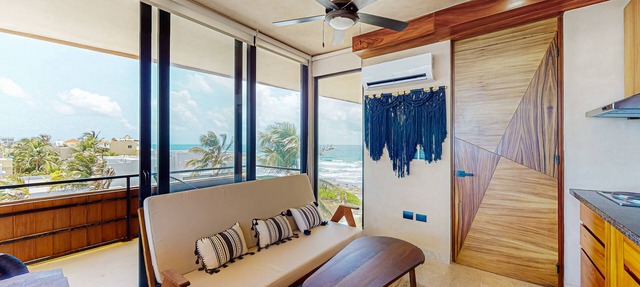 Beachfront apt on the beach with community pools, kitchenette, AC, hammock in Tulum