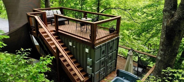 Tiny Container Home Retreat with Hot Tub, Fire Table, Dining Area, and Views! in Todd
